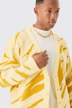 Boxy Oversized Tonal Abstract Cardigan | BoohooMAN UK