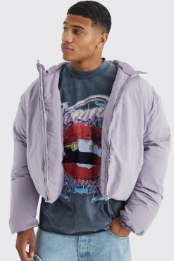 Boxy Peached Nylon Hooded Puffer | BoohooMAN UK