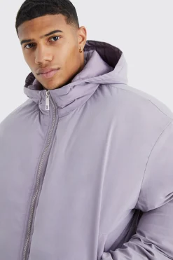 Boxy Peached Nylon Hooded Puffer | BoohooMAN UK