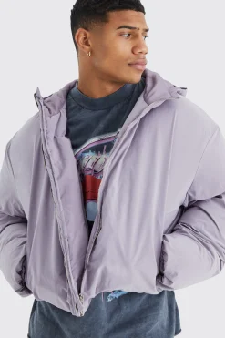 Boxy Peached Nylon Hooded Puffer | BoohooMAN UK