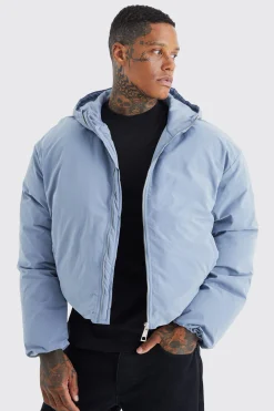 Boxy Peached Nylon Hooded Puffer | BoohooMAN UK