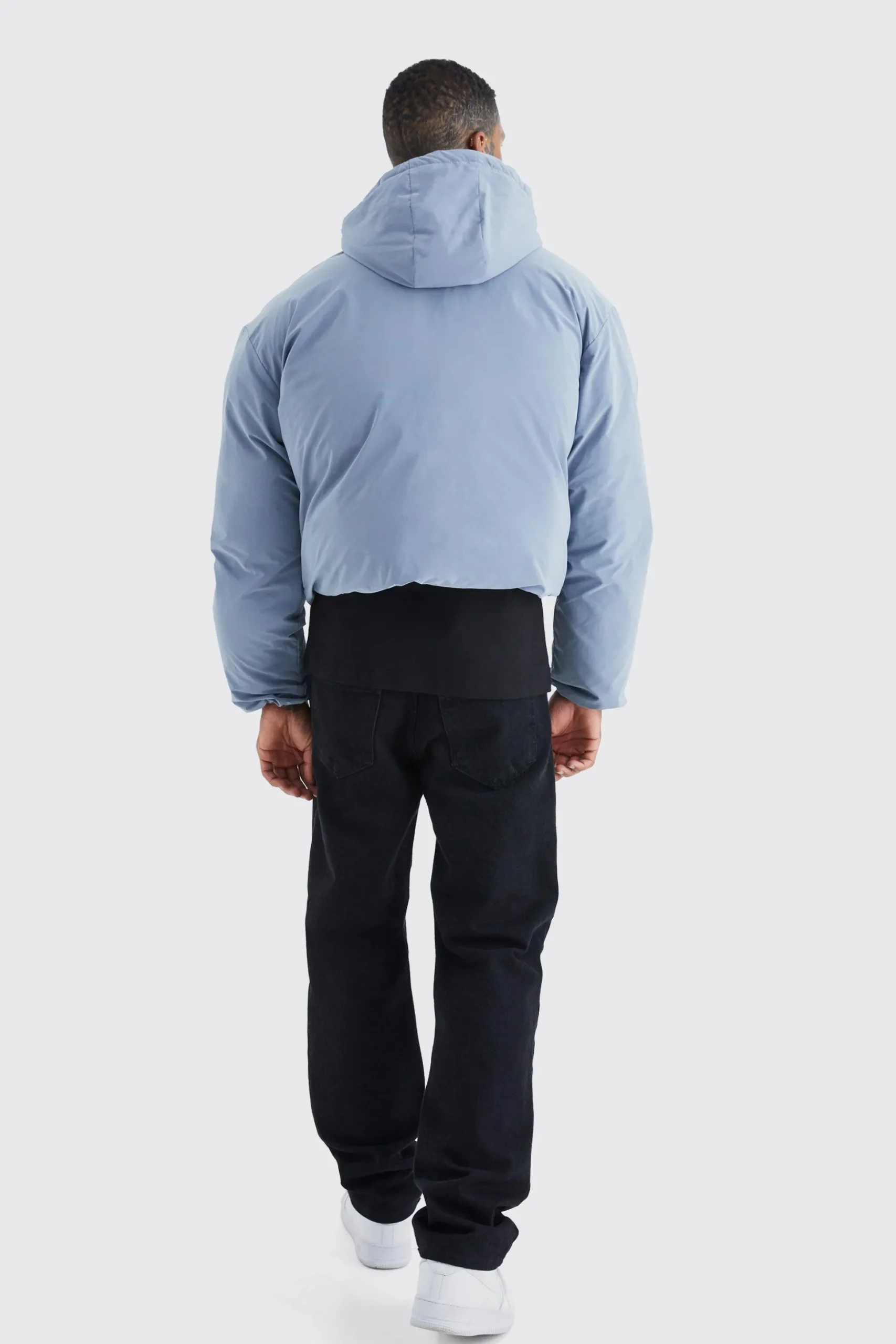 Boxy Peached Nylon Hooded Puffer | BoohooMAN UK