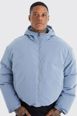 Boxy Peached Nylon Hooded Puffer | BoohooMAN UK