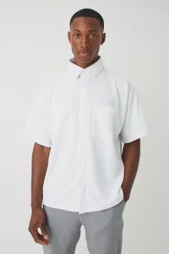 Boxy Pique Interlock Utility Pocket Shirt | BoohooMAN UK
