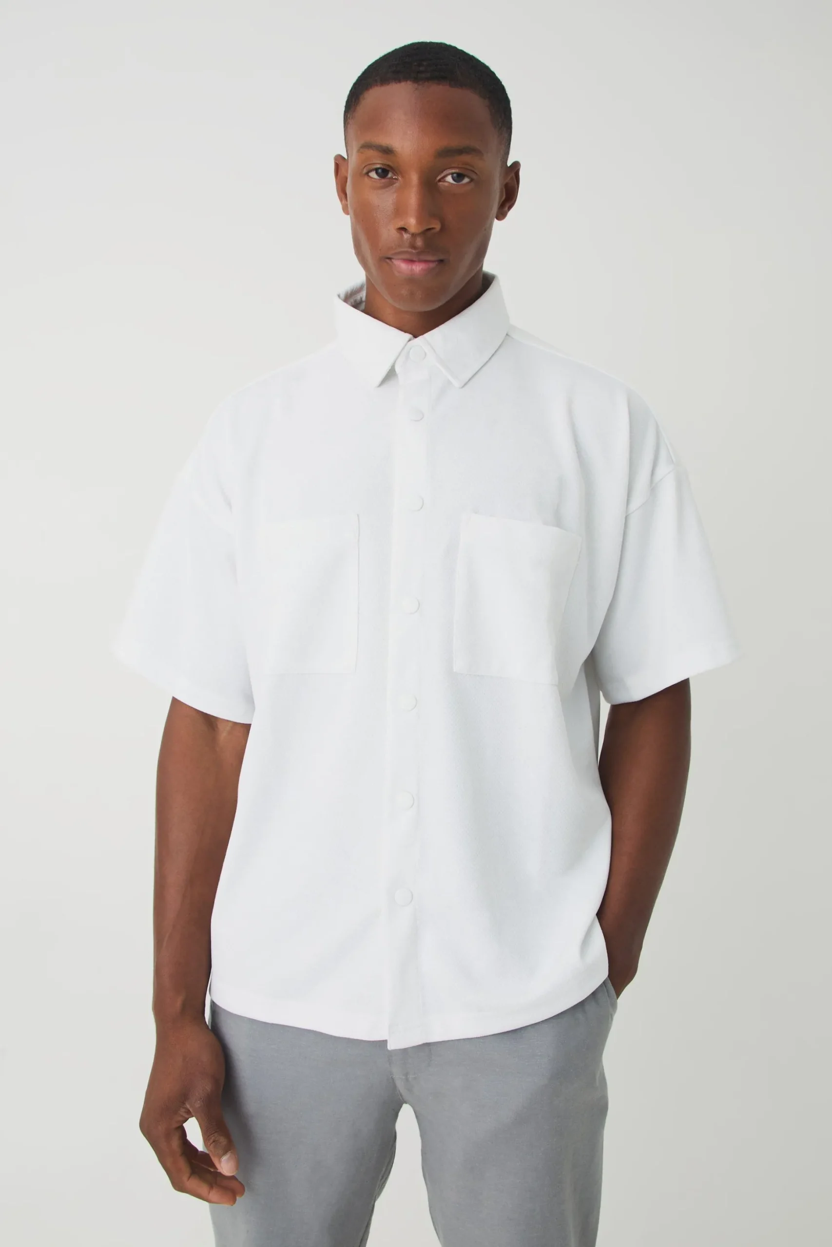Boxy Pique Interlock Utility Pocket Shirt | BoohooMAN UK