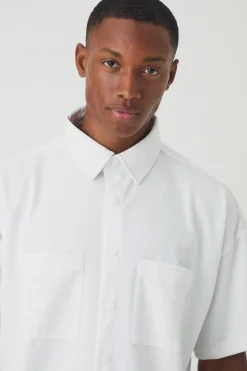 Boxy Pique Interlock Utility Pocket Shirt | BoohooMAN UK