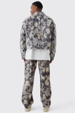 Boxy Pixelated Camo Harrington | BoohooMAN UK