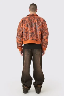 Boxy Printed Pu Collared Bomber | BoohooMAN UK