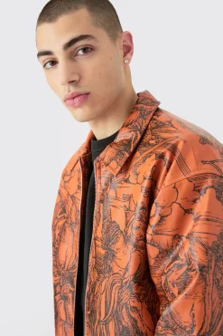 Boxy Printed Pu Collared Bomber | BoohooMAN UK