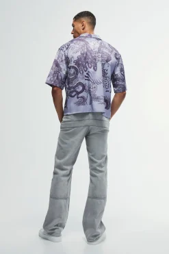 Boxy Printed Satin Revere Shirt | BoohooMAN UK