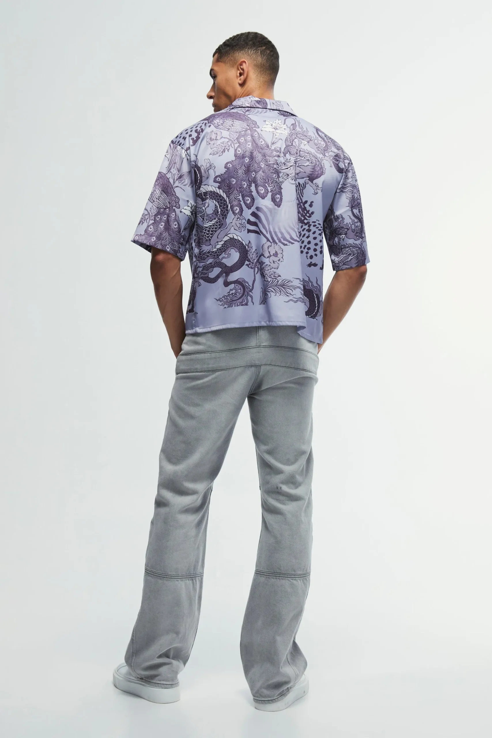 Boxy Printed Satin Revere Shirt | BoohooMAN UK