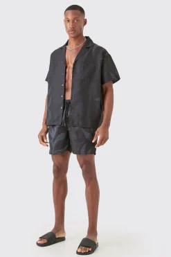 Boxy Printed Shirt And Swim Short Set | BoohooMAN UK