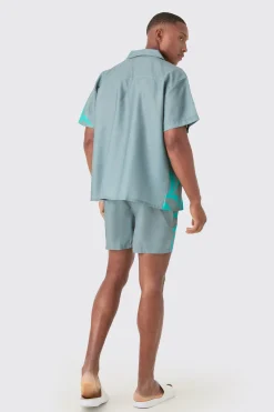 Boxy Printed Shirt And Swim Short Set | BoohooMAN UK