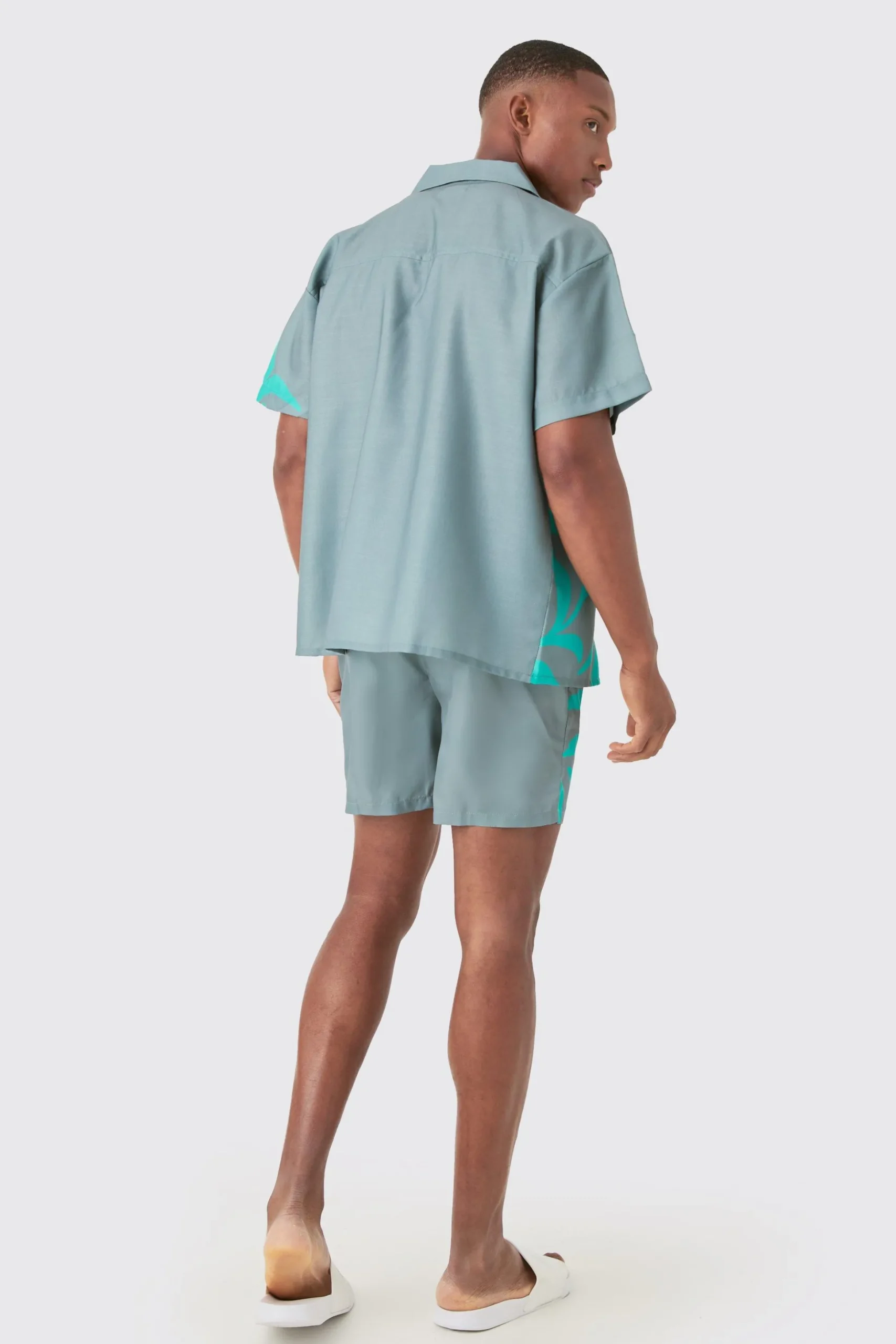 Boxy Printed Shirt And Swim Short Set | BoohooMAN UK