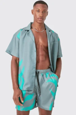 Boxy Printed Shirt And Swim Short Set | BoohooMAN UK