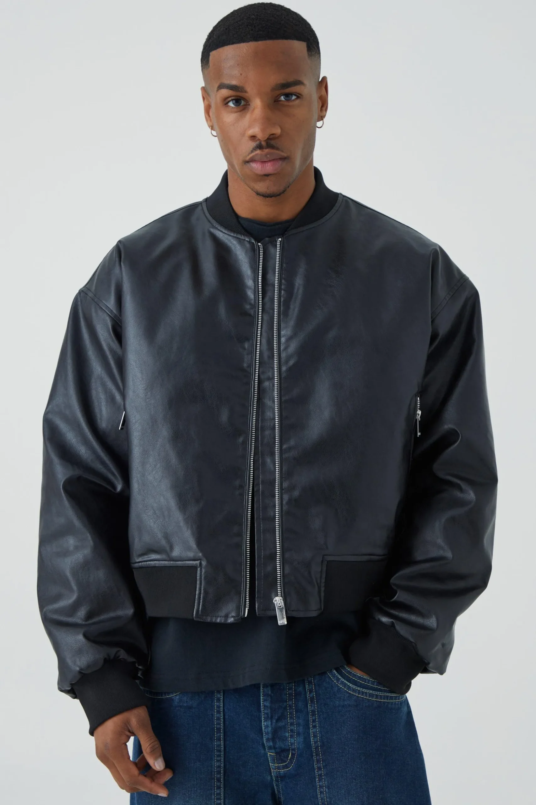 Boxy Pu Bomber With Zips | BoohooMAN UK