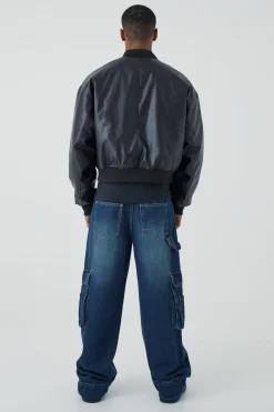 Boxy Pu Bomber With Zips | BoohooMAN UK