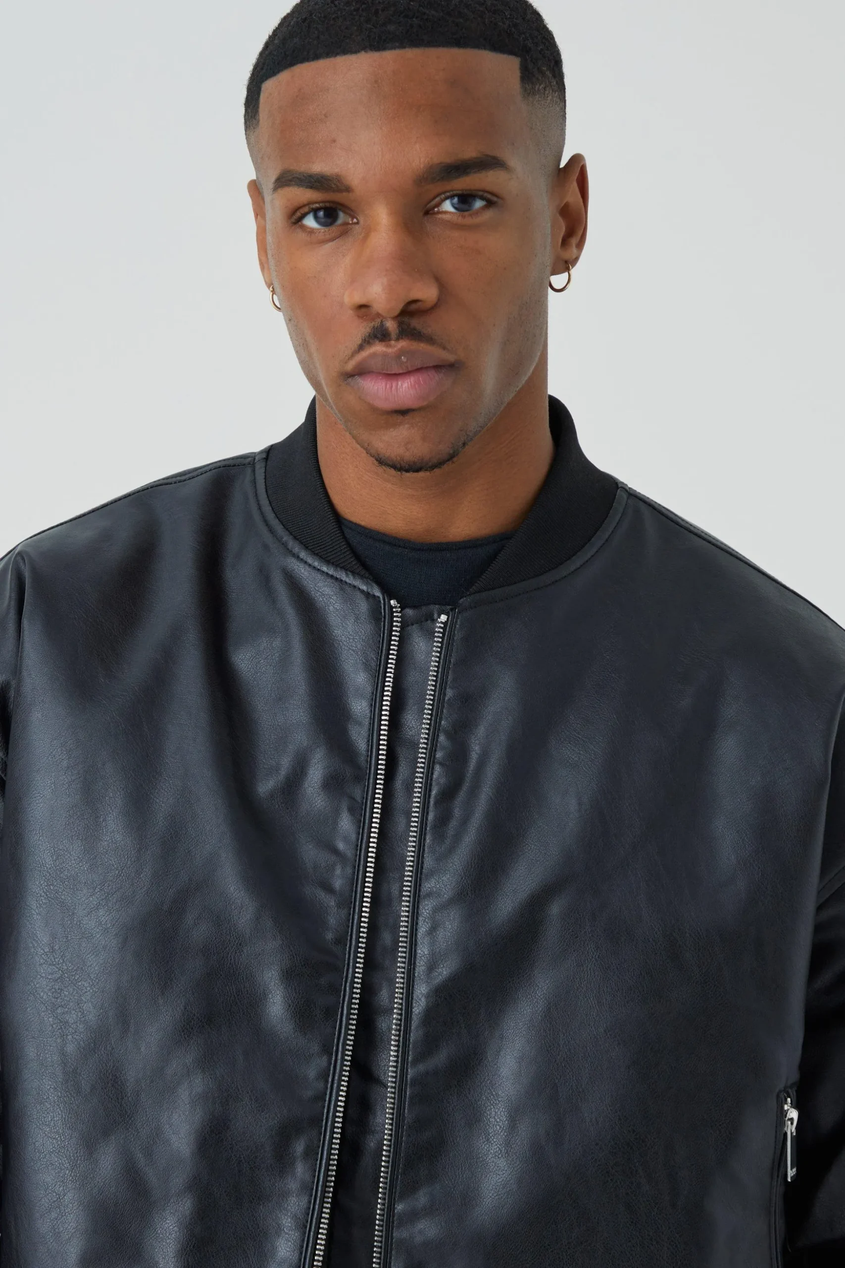 Boxy Pu Bomber With Zips | BoohooMAN UK