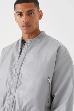 Boxy Pu Bomber With Zips | BoohooMAN UK