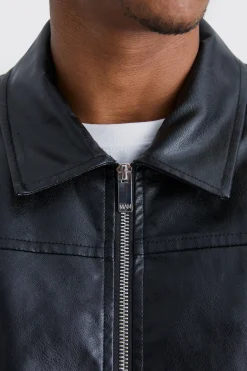 Boxy Pu Collared Bomber | BoohooMAN UK