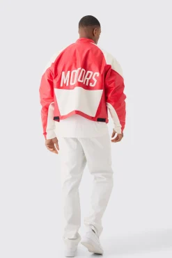Boxy Pu Contrast Boucle Panel Moto Jacket | BoohooMAN UK