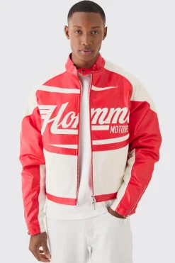 Boxy Pu Contrast Boucle Panel Moto Jacket | BoohooMAN UK