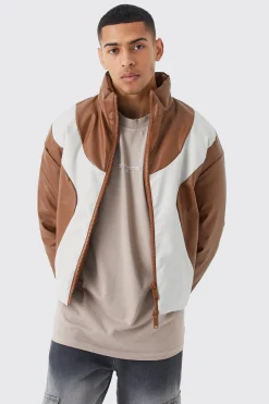 Boxy Pu Funnel Neck Panelled Bomber | BoohooMAN UK