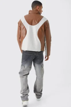 Boxy Pu Funnel Neck Panelled Bomber | BoohooMAN UK
