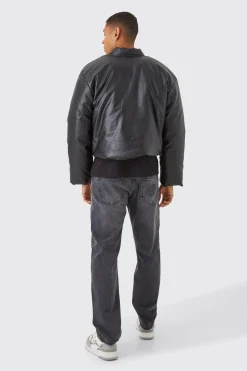 Boxy Pu Volume Padded Puffer Bomber | BoohooMAN UK