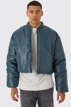 Boxy Pu Volume Padded Puffer Bomber | BoohooMAN UK