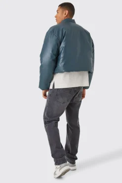 Boxy Pu Volume Padded Puffer Bomber | BoohooMAN UK