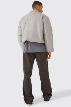 Boxy Pu Volume Padded Puffer Bomber | BoohooMAN UK