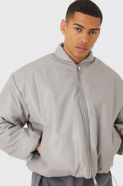 Boxy Pu Volume Padded Puffer Bomber | BoohooMAN UK