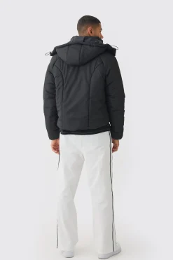 Boxy Quilted Hooded Puffer Coat In Black | BoohooMAN UK