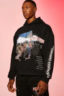 Boxy Renaissance Puff Print Hoodie | BoohooMAN UK