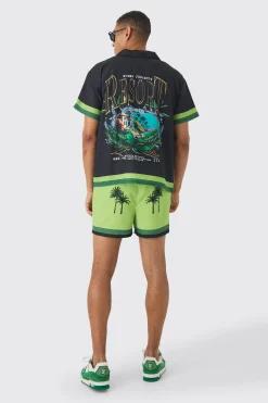 Boxy Resort Shirt & Swim Short Set | BoohooMAN UK