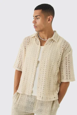 Boxy Revere Crochet Shirt | BoohooMAN UK