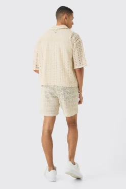 Boxy Revere Crochet Shirt | BoohooMAN UK