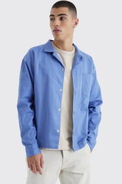 Boxy Revere Harrington Twill Overshirt | BoohooMAN UK
