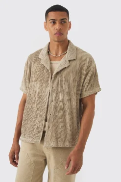 Boxy Ripple Pleated Shirt | BoohooMAN UK