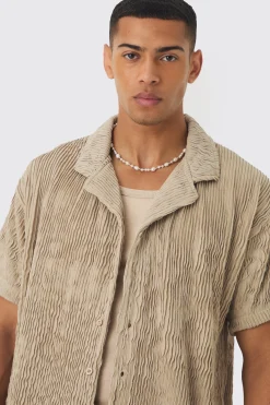 Boxy Ripple Pleated Shirt | BoohooMAN UK