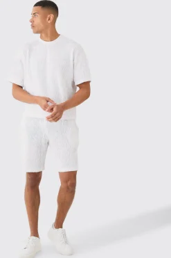 Boxy Ripple Pleated T-shirt And Short | BoohooMAN UK