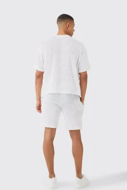 Boxy Ripple Pleated T-shirt And Short | BoohooMAN UK