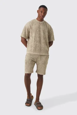 Boxy Ripple Pleated T-shirt & Short Set | BoohooMAN UK