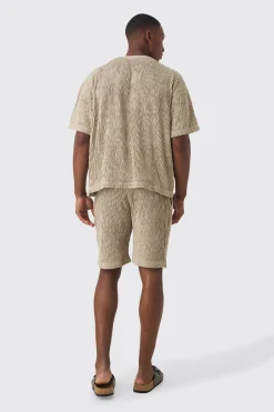 Boxy Ripple Pleated T-shirt & Short Set | BoohooMAN UK