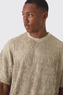 Boxy Ripple Pleated T-shirt & Short Set | BoohooMAN UK