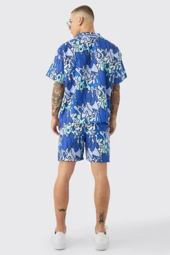 Boxy Ripstop Graffiti Shirt & Mid Swim Short Set | BoohooMAN UK