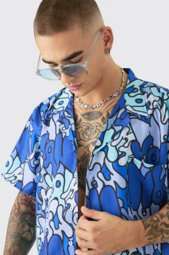 Boxy Ripstop Graffiti Shirt & Mid Swim Short Set | BoohooMAN UK