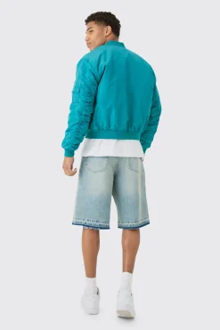 Boxy Ruched Sleeve Ma1 Bomber Jacket In Aqua | BoohooMAN UK