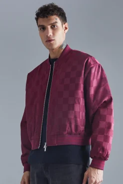 Boxy Satin Checkerboard Bomber | BoohooMAN UK